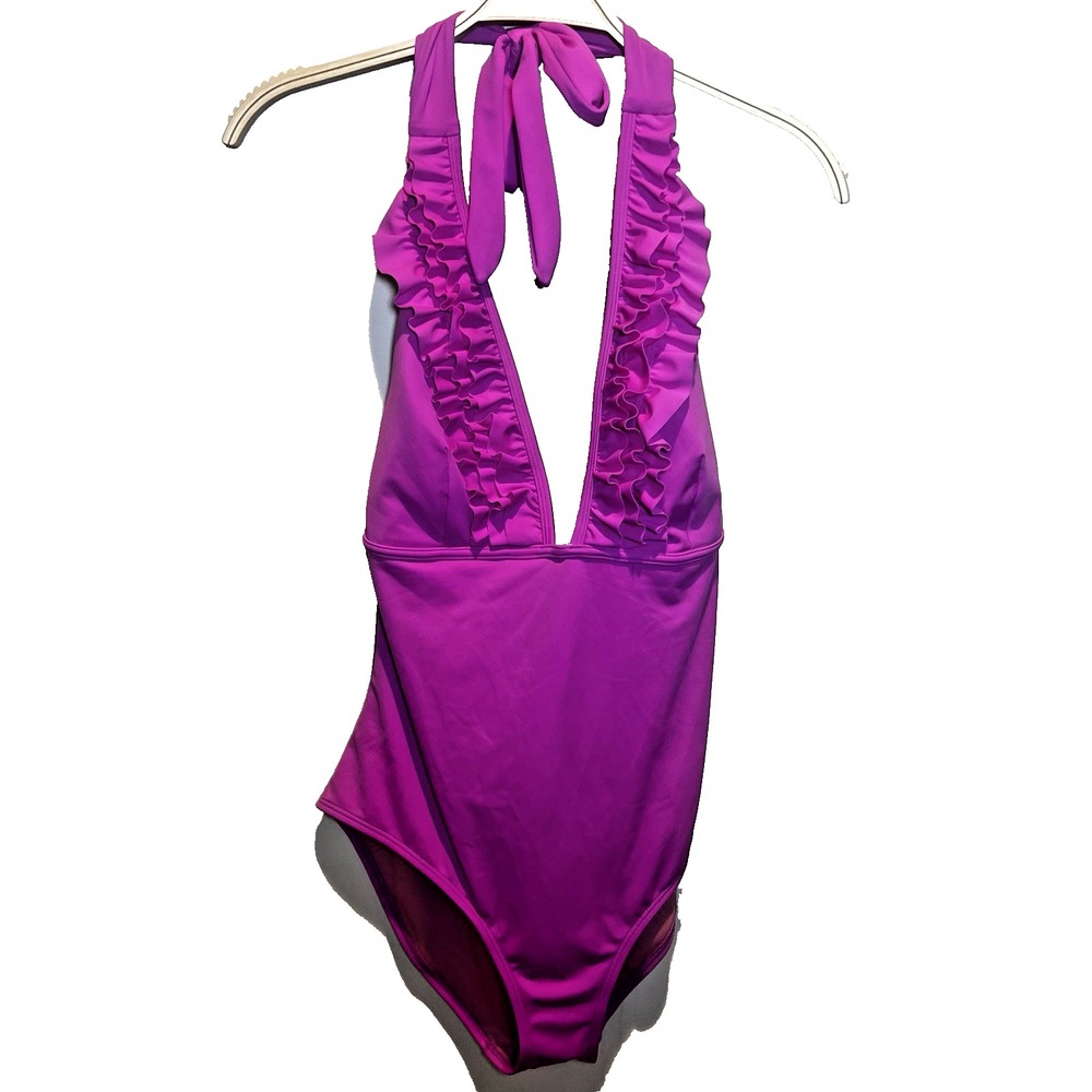 Boden Ithaca Halter Swimsuit Swim One Piece Women US 12 New Pink Ruffle Vibrant - Picture 10 of 10